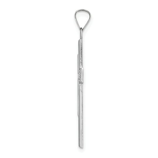 14k White Gold Polished Solid Stripe Double Cross Pendant
