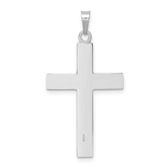 14k White Gold Polished Solid Stripe Double Cross Pendant