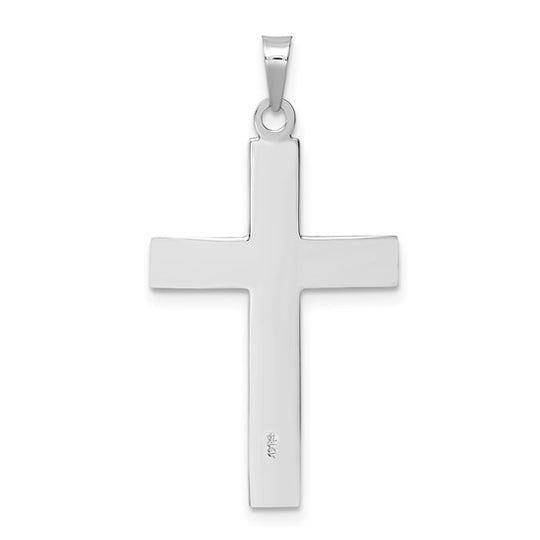 14k White Gold Polished Solid Stripe Double Cross Pendant
