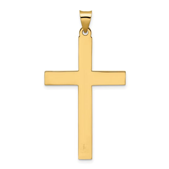Solid Cross Pendant with Polished and Line Design in 14K Gold