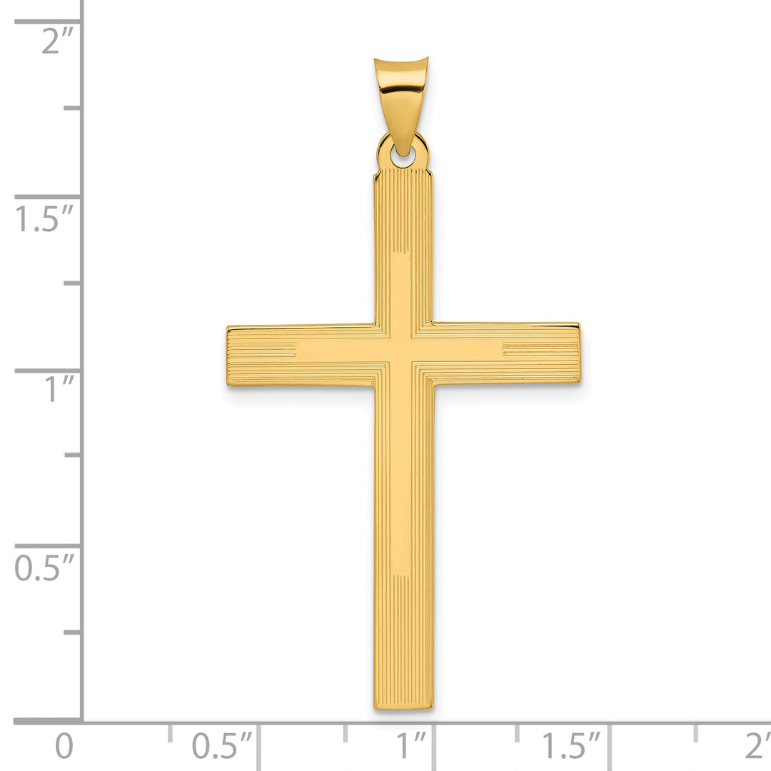 Solid Cross Pendant with Polished and Line Design in 14K Gold