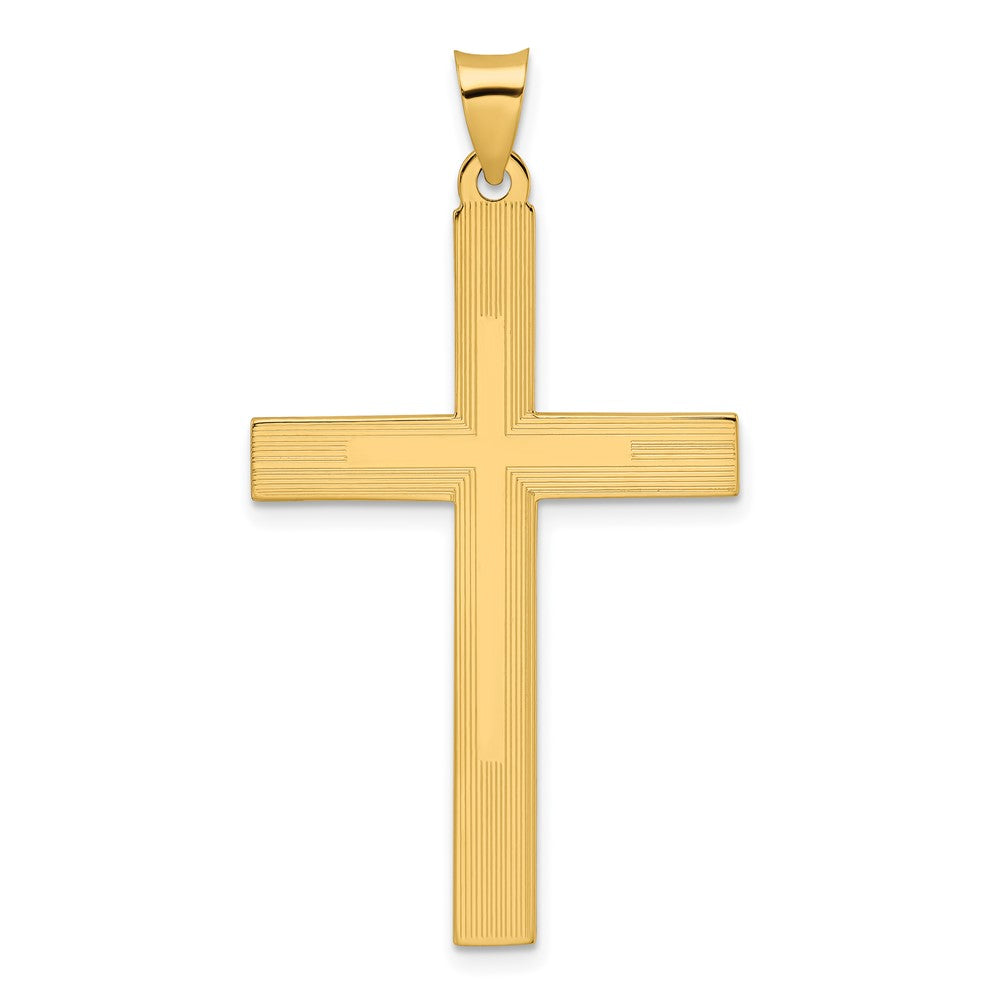 Solid Cross Pendant with Polished and Line Design in 14K Gold