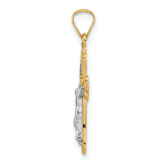 Polished Solid 14k Two-Tone Gold INRI Crucifix Pendant
