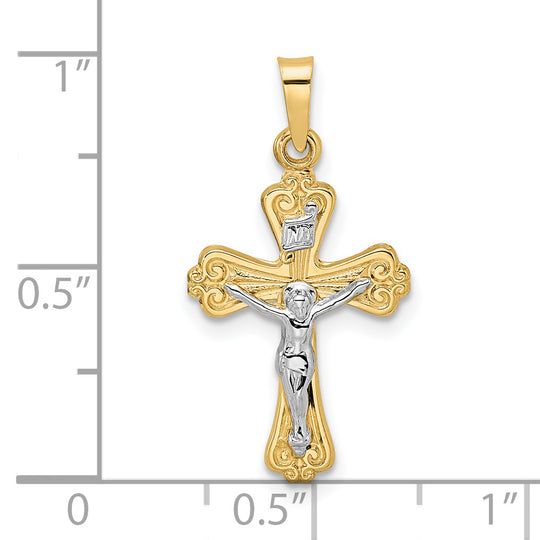 Polished Solid 14k Two-Tone Gold INRI Crucifix Pendant