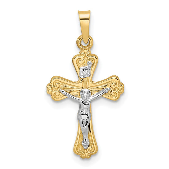 Polished Solid 14k Two-Tone Gold INRI Crucifix Pendant