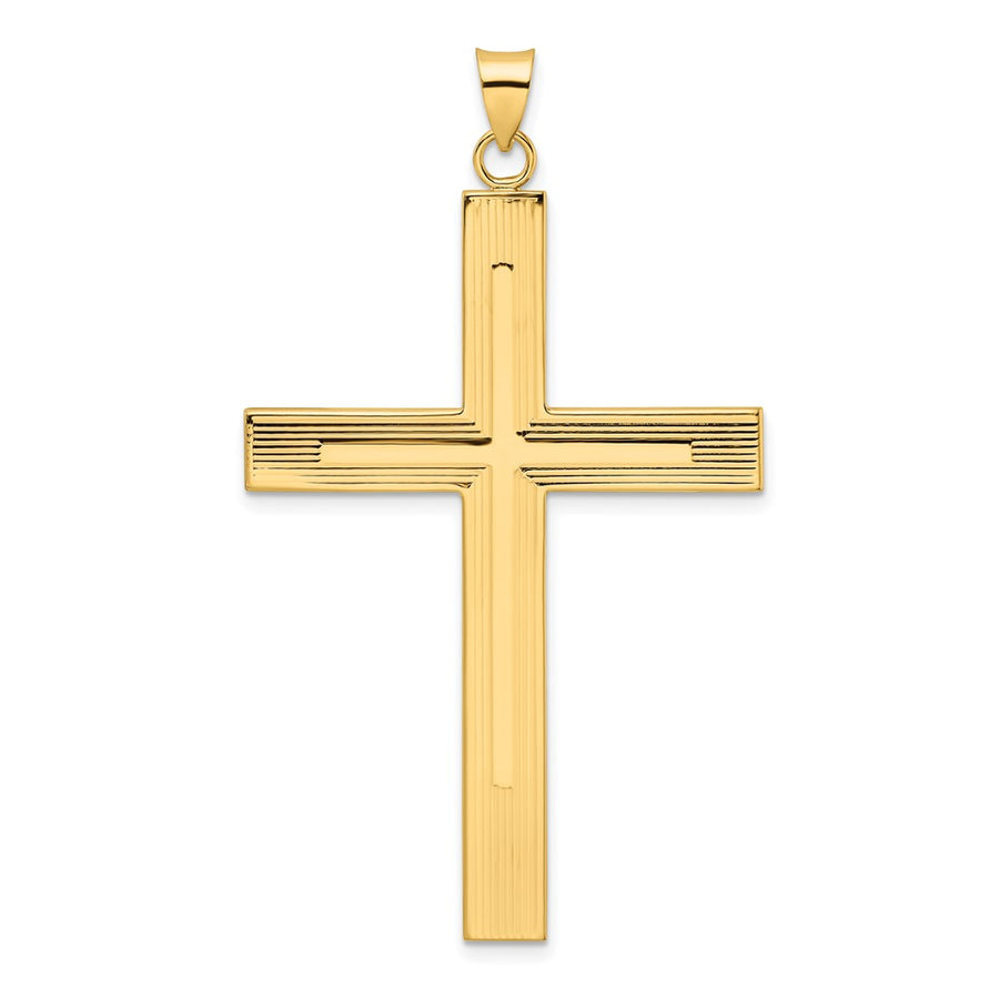 Colgante de Cruz Sólida con Diseño de Líneas en Oro Amarillo de 14k Pulido