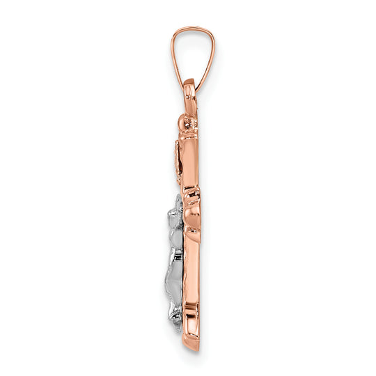 14k Rose and White Gold INRI Crucifix with Fleur-de-Lis