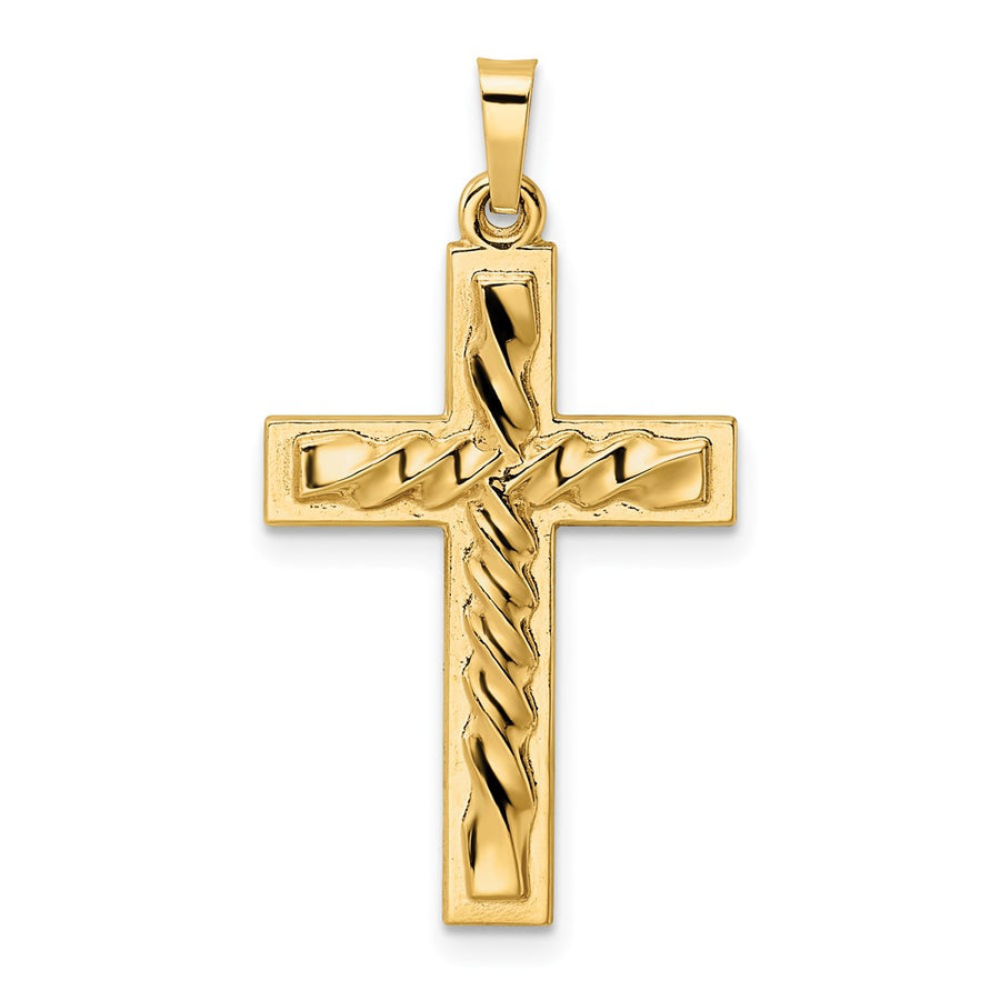 Colgante de Cruz Hueca Retorcida Pulida de 14K