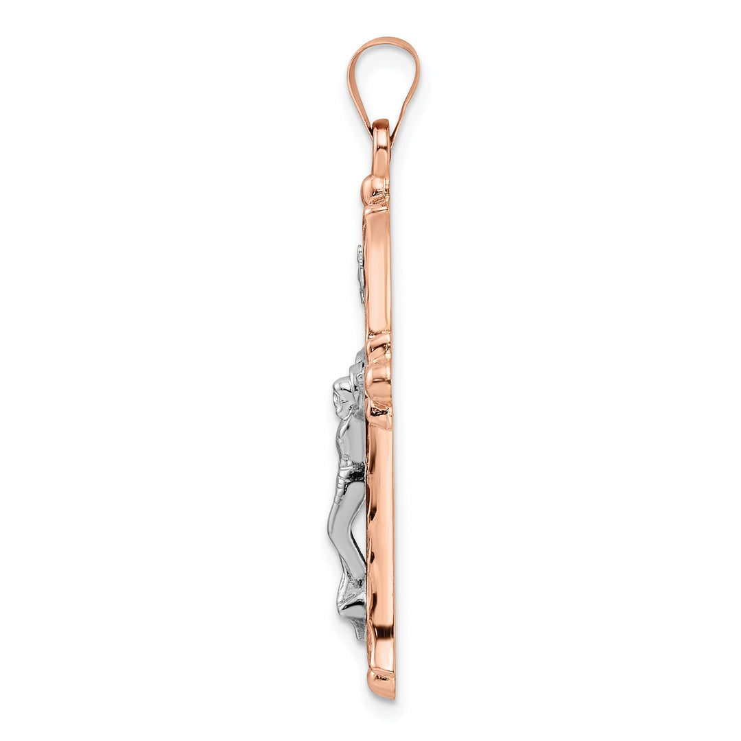 Hollow Fleur de Lis INRI Crucifix in 14k Rose and White Gold