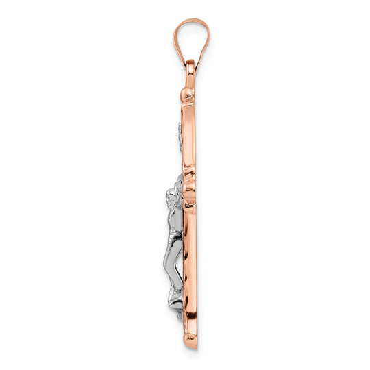 Hollow Fleur de Lis INRI Crucifix in 14k Rose and White Gold