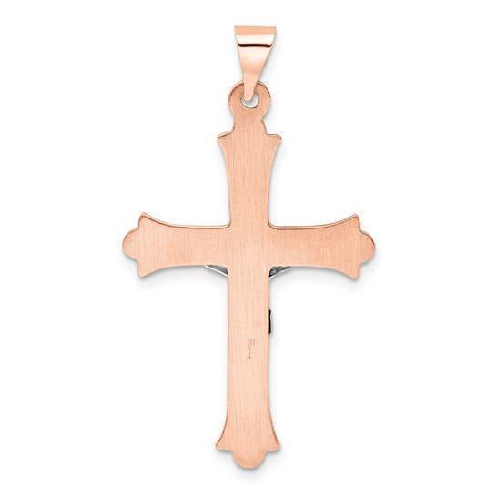 Hollow Fleur de Lis INRI Crucifix in 14k Rose and White Gold