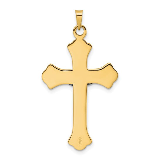 INRI Crucifix Pendant with Fleur-de-Lis in Solid, Polished, Two-Tone 14k Gold
