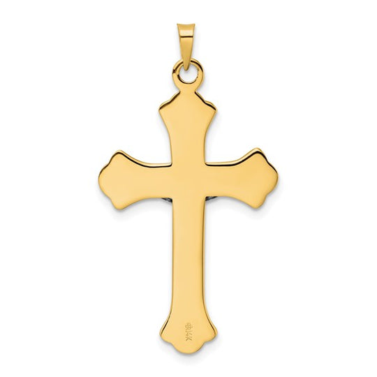 INRI Crucifix Pendant with Fleur-de-Lis in Solid, Polished, Two-Tone 14k Gold