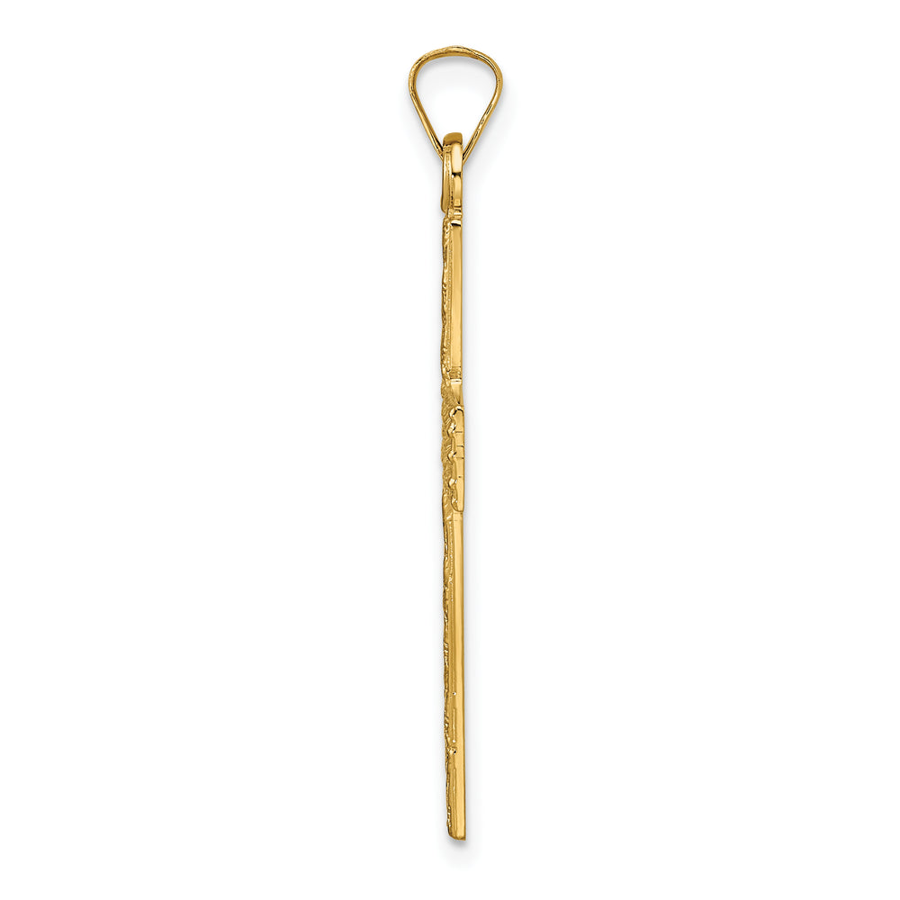 Solid Wood Textured Cross Pendant 14k Polished