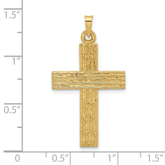 Solid Wood Textured Cross Pendant 14k Polished