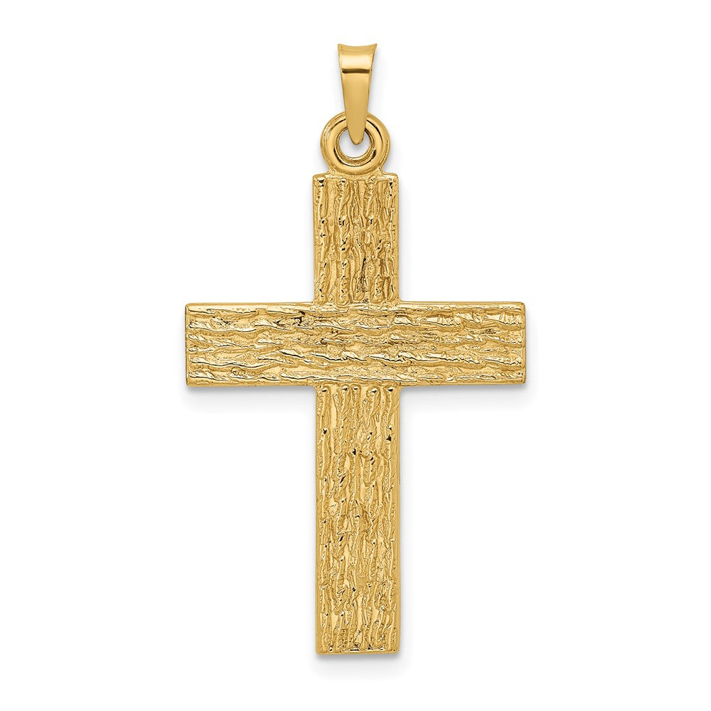 Solid Wood Textured Cross Pendant 14k Polished