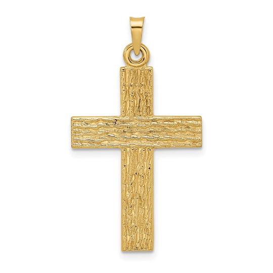 Solid Wood Textured Cross Pendant 14k Polished