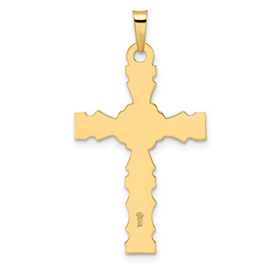 Floral Cross Pendant with Solid 14k Polished Center