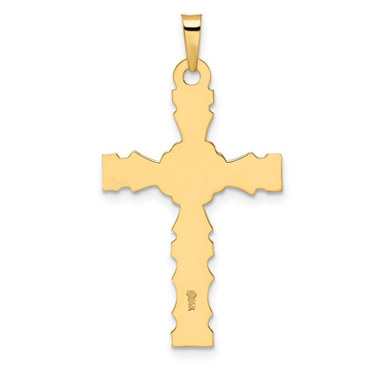Floral Cross Pendant with Solid 14k Polished Center