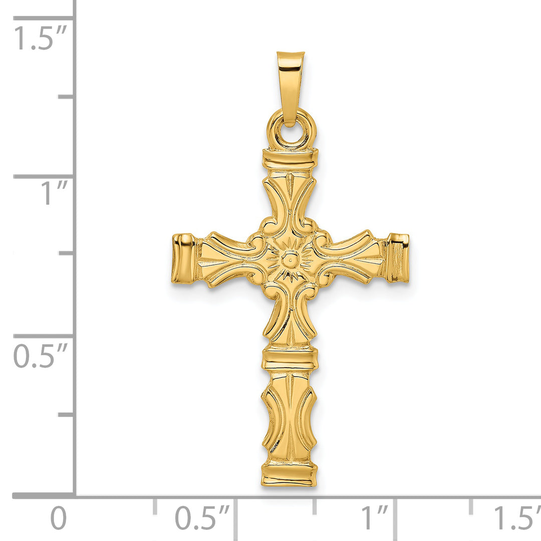 Floral Cross Pendant with Solid 14k Polished Center