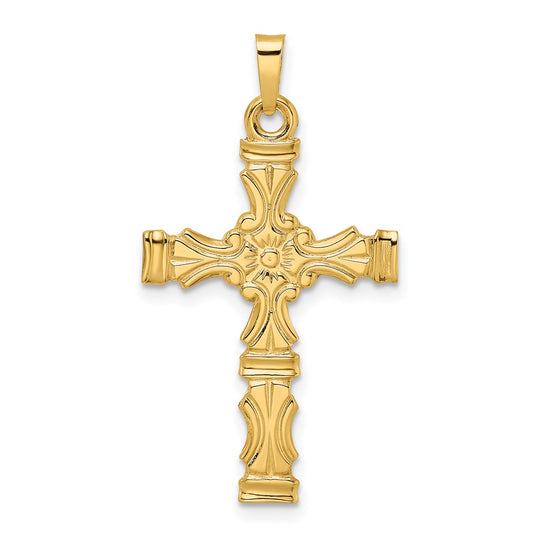 Floral Cross Pendant with Solid 14k Polished Center