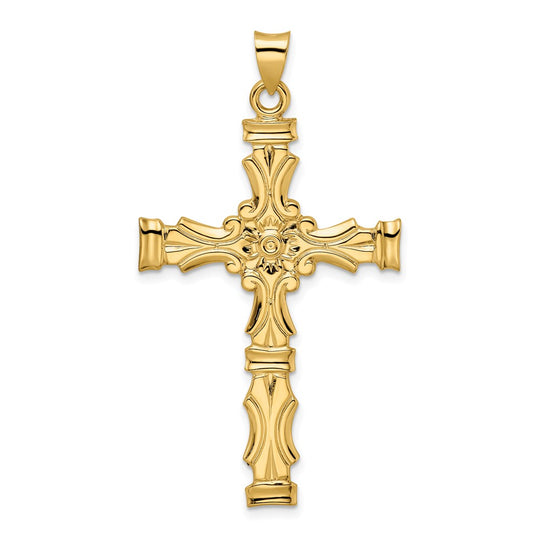 Colgante de Cruz con Diseño Elegante Sólido en Oro Amarillo de 14k