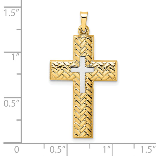 14k Two Tone Polished Hollow Woven Double Cross Pendant