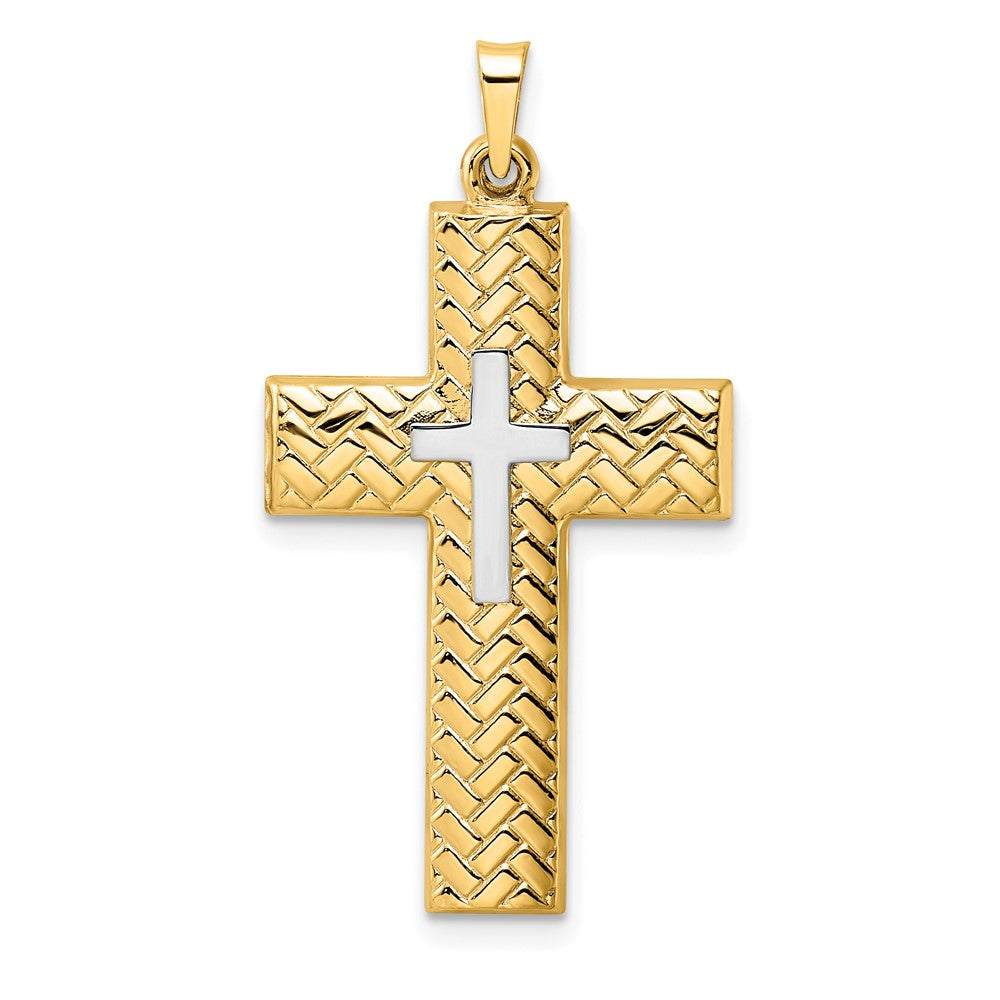 14k Two Tone Polished Hollow Woven Double Cross Pendant