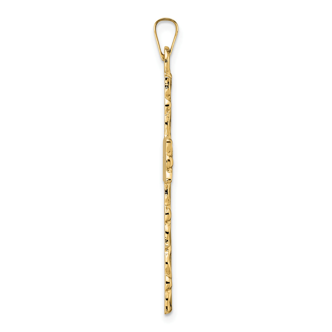 Polished and Textured Floral Solid Cross Pendant in 14k Yellow Gold