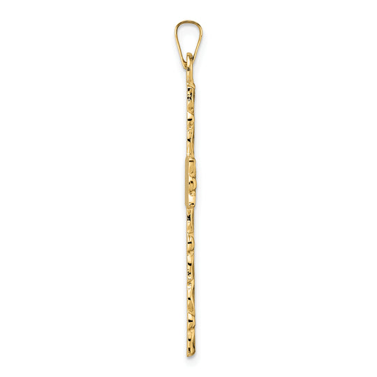 Polished and Textured Floral Solid Cross Pendant in 14k Yellow Gold