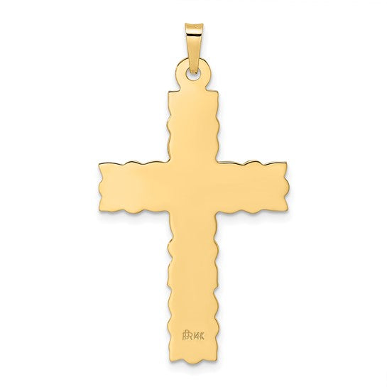 Polished and Textured Floral Solid Cross Pendant in 14k Yellow Gold