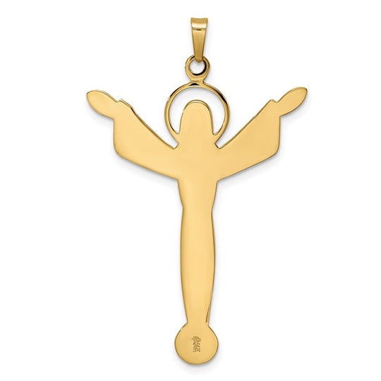 Solid Polished 14K Gold Risen Christ Pendant