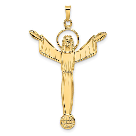 Solid Polished 14K Gold Risen Christ Pendant