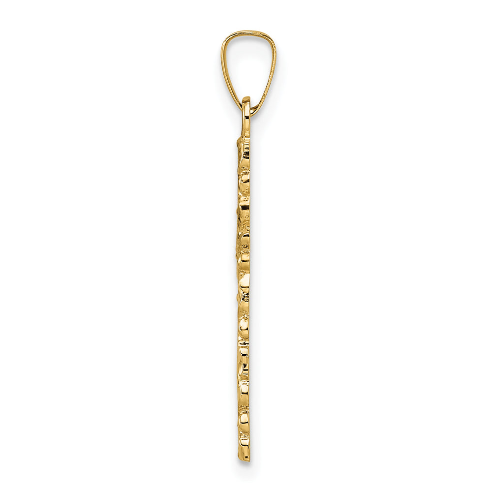 Solid 14K Yellow Gold Floral Cross Pendant with a Textured and Polished Finish