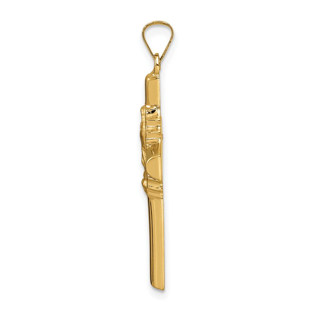 14K Yellow Gold Hollow Cross Pendant with Polished and Satin Finish