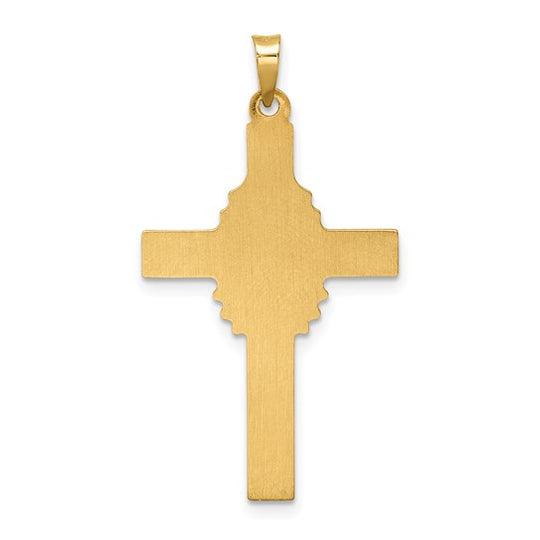14K Yellow Gold Hollow Cross Pendant with Polished and Satin Finish