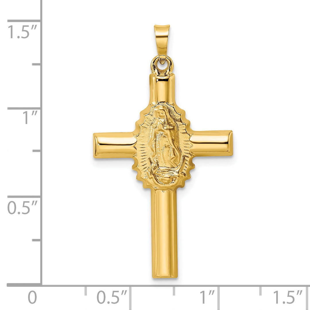 14K Yellow Gold Hollow Cross Pendant with Polished and Satin Finish