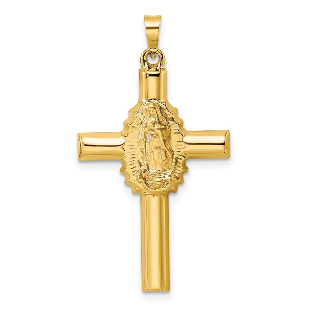 14K Yellow Gold Hollow Cross Pendant with Polished and Satin Finish