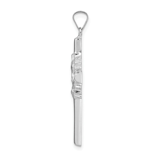14k White Gold Hollow Cross Pendant with Polished and Satin Finish