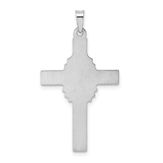 14k White Gold Hollow Cross Pendant with Polished and Satin Finish