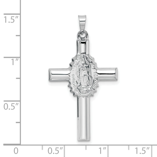 14k White Gold Hollow Cross Pendant with Polished and Satin Finish