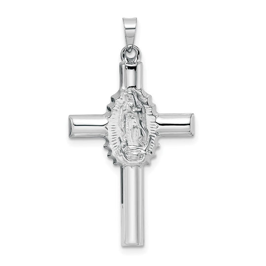 14k White Gold Hollow Cross Pendant with Polished and Satin Finish