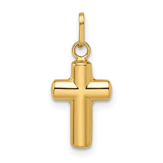 14k Yellow Gold Polished Puffed Cross Pendant