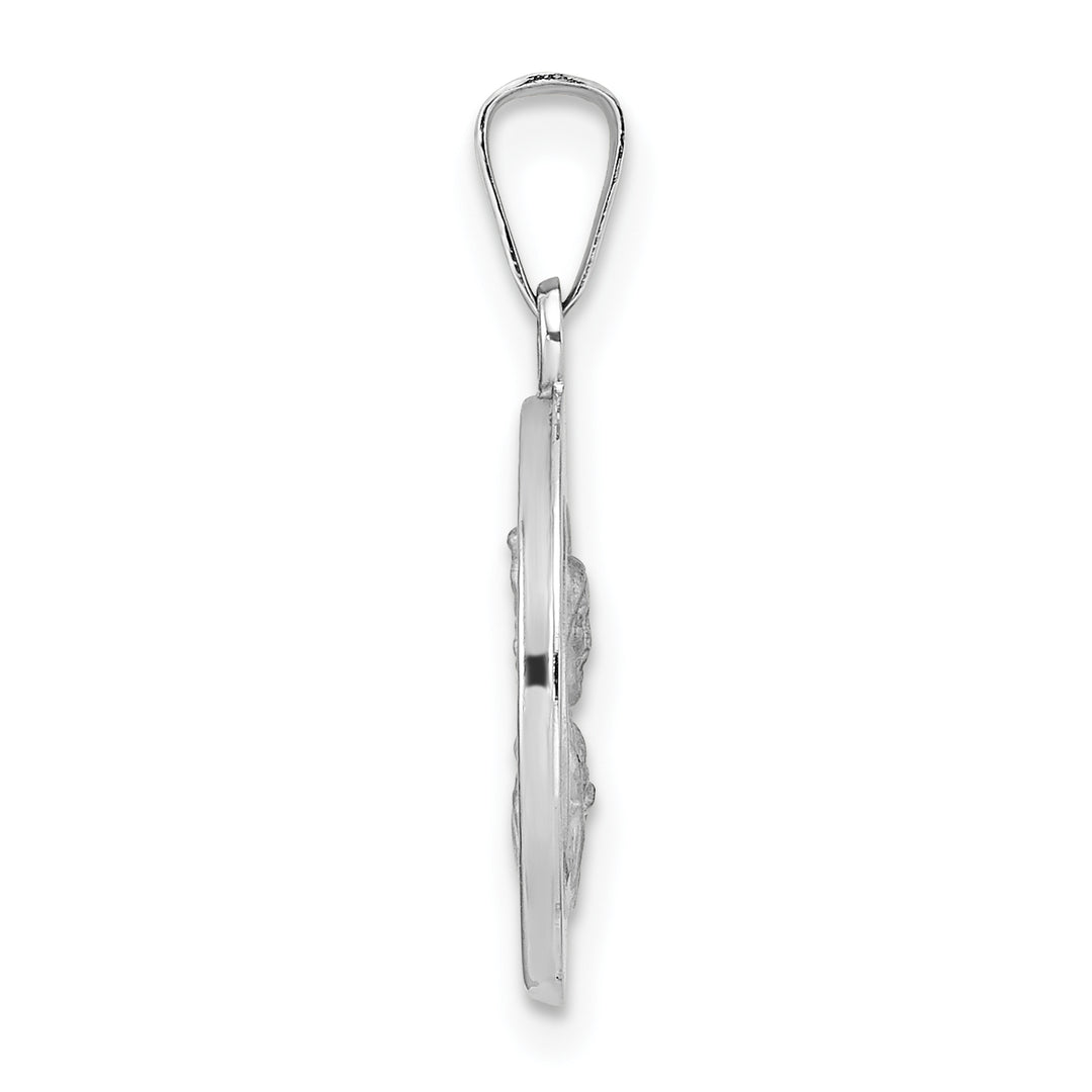 Queen of the Holy Scapular Medal in 14k White Gold, Polished and Satin Finished, Hollow