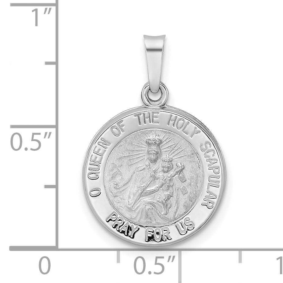 Queen of the Holy Scapular Medal in 14k White Gold, Polished and Satin Finished, Hollow
