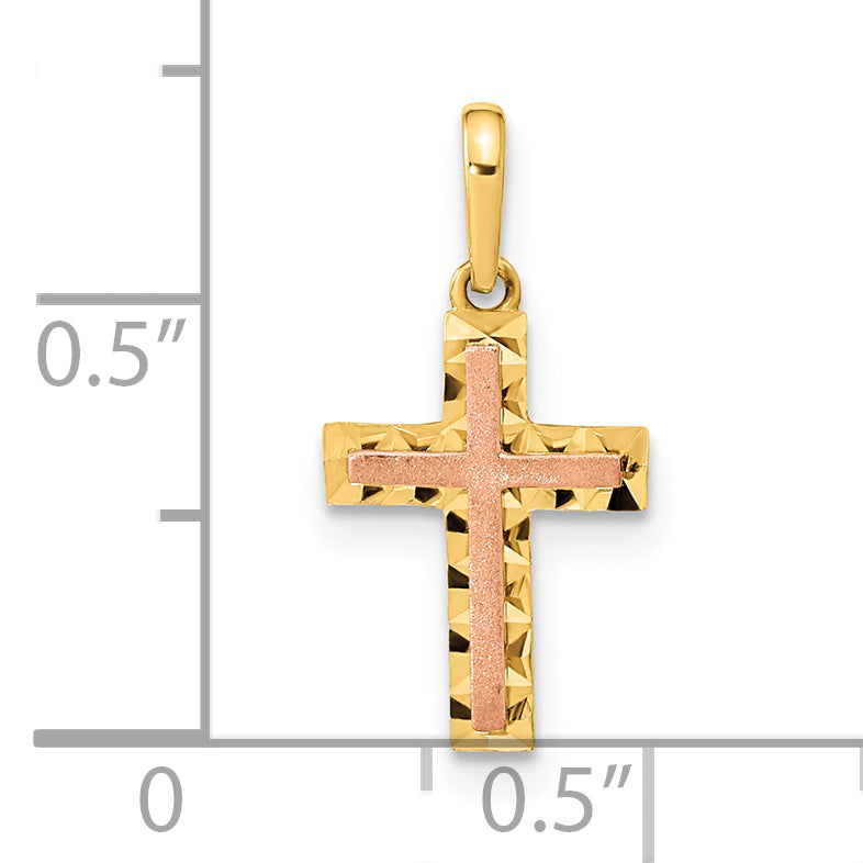 14K Two-Tone Diamond-Cut Cross Pendant