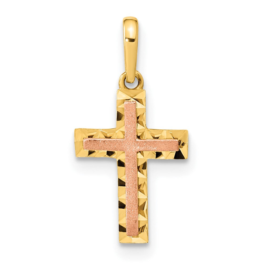 14K Two-Tone Diamond-Cut Cross Pendant