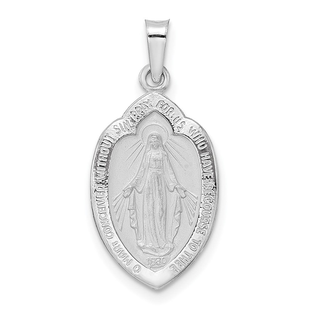 Dije Sólido de Medalla Milagrosa en Oro Blanco de 14k