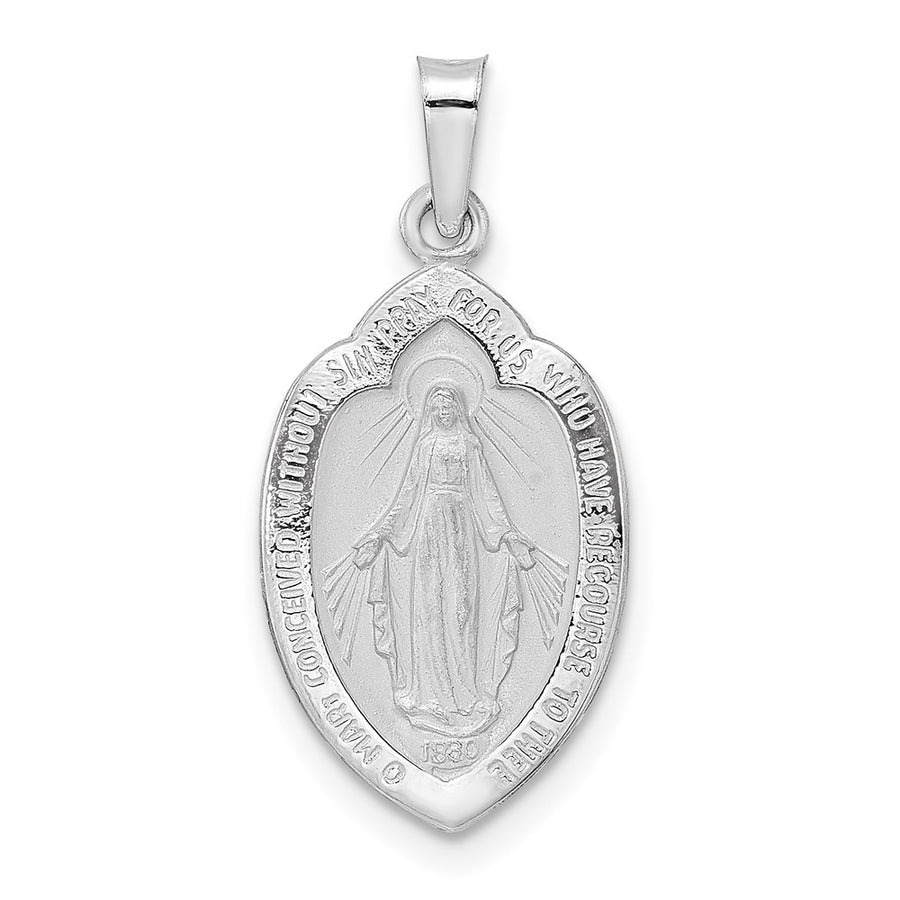 Dije Sólido de Medalla Milagrosa en Oro Blanco de 14k