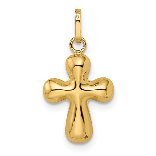 14k Yellow Gold Polished Puffed Cross Pendant